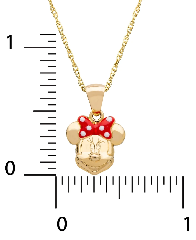 Disney Children's Minnie Mouse 15" Pendant Necklace with Enamel Bow in 14k Gold