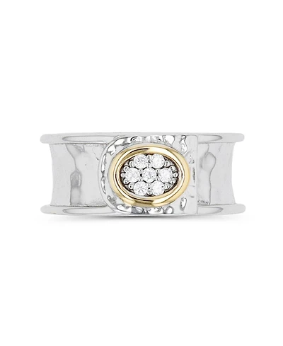 Cubic Zirconia Two Tone Hammered Center Ring