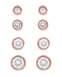 Rose Gold Plated 4-Pair Cubic Zirconia Graduated Bezel Earrings Set