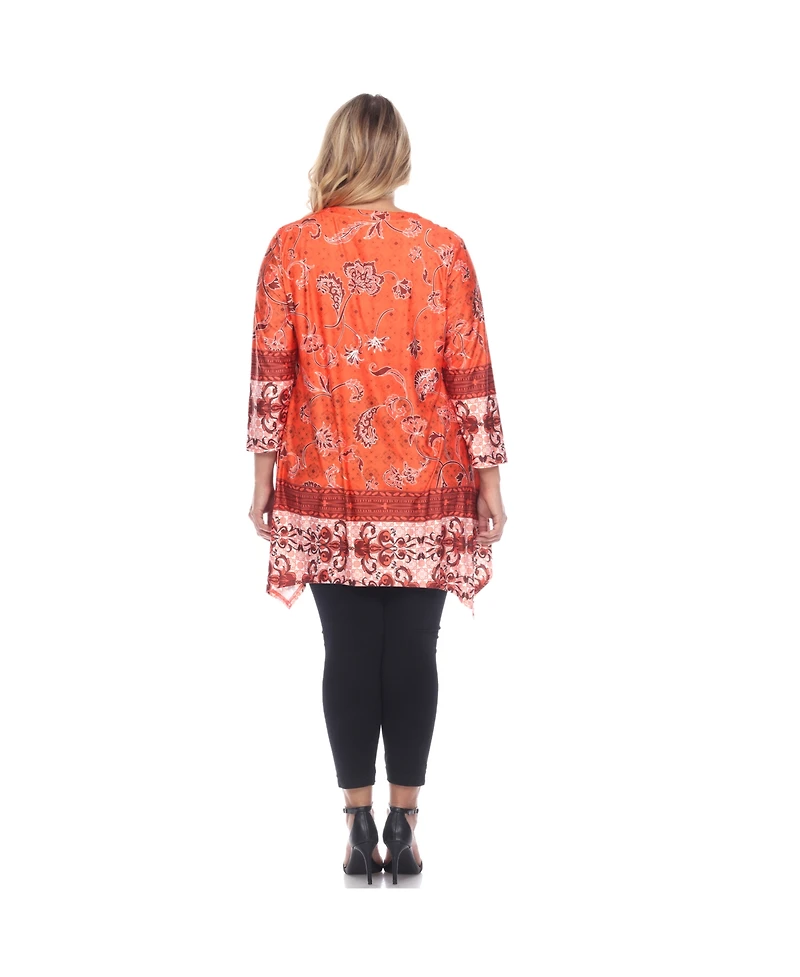 White Mark Women's Plus Size Victorian Print Tunic Top with Pockets