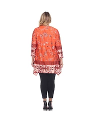 White Mark Women's Plus Size Victorian Print Tunic Top with Pockets