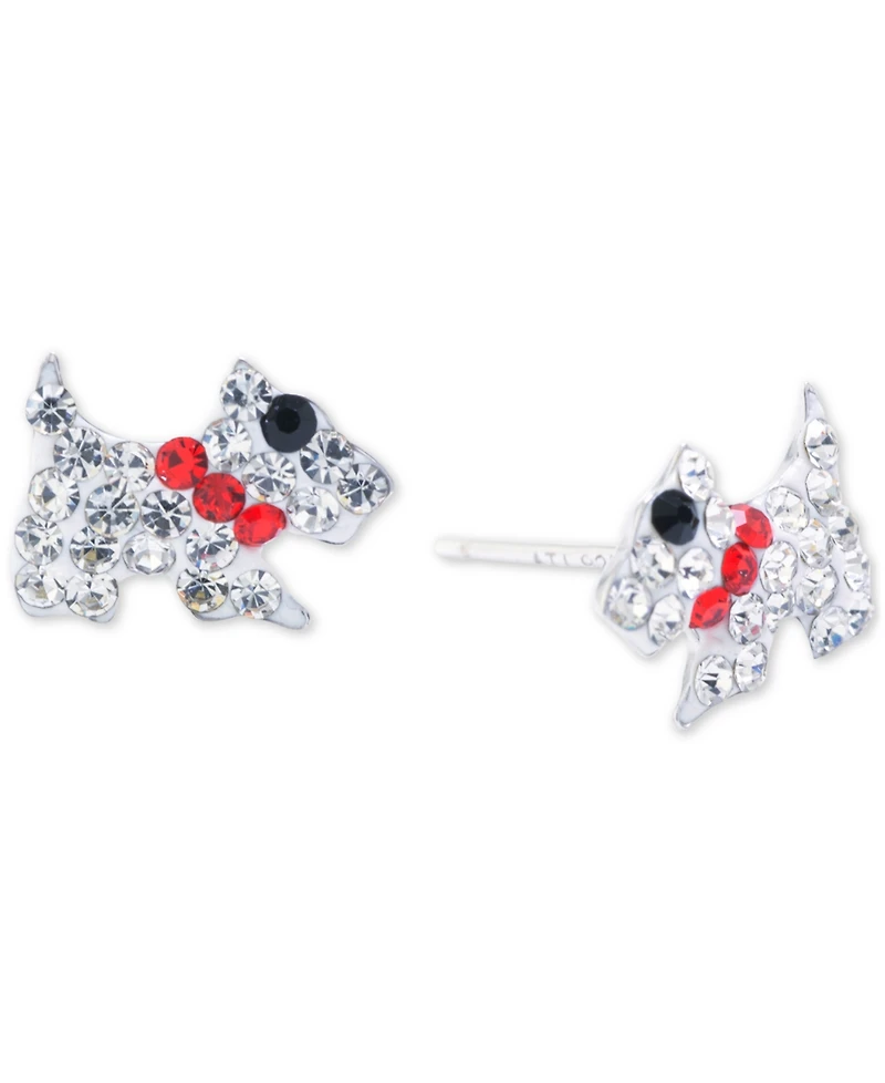 Pave Crystal Doggie Stud Earrings in Sterling Silver