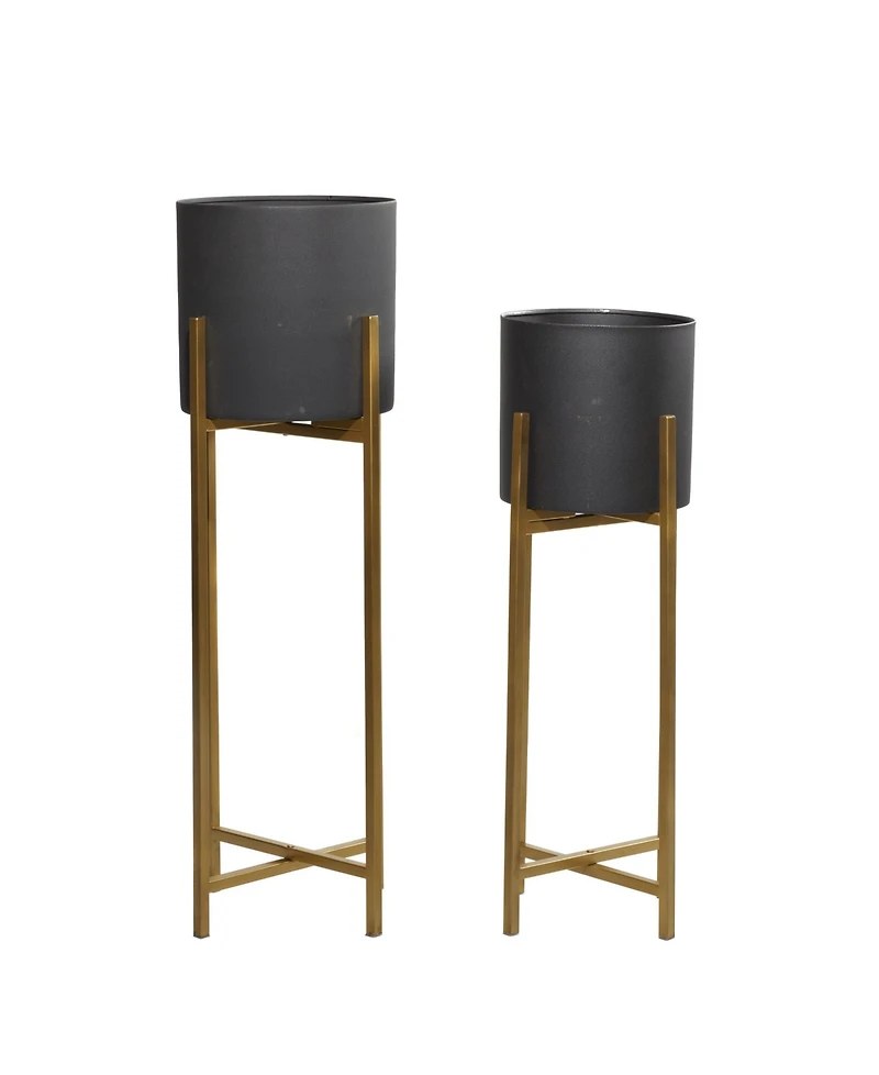 Set of 2 Black Metal Contemporary Planter, 30", 36"