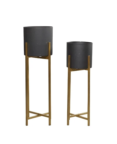 Set of 2 Black Metal Contemporary Planter, 30", 36"