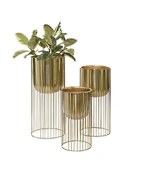 Large Eclectic Metal Planters with Stands, Set of 3