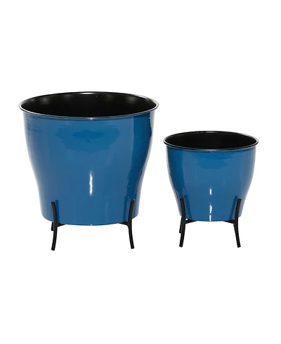 Set of 2 Blue Metal Farmhouse Planter, 9", 12"