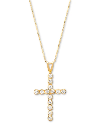 Cubic Zirconia Cross 18" Pendant Necklace in 14k Gold