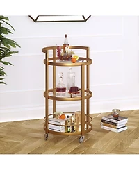 Hause Round Bar Cart with Mirrored Shelf