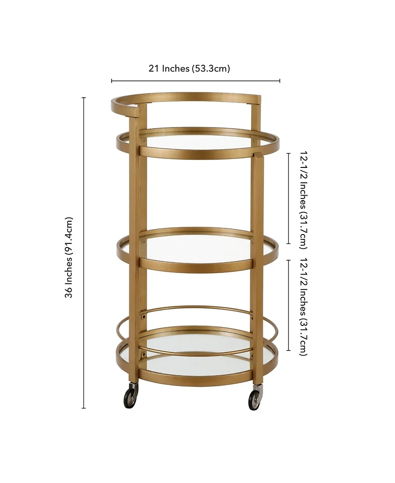 Hause Round Bar Cart with Mirrored Shelf