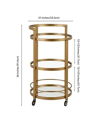 Hause Round Bar Cart with Mirrored Shelf