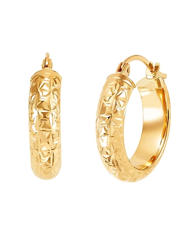 Polished and Diamond Cut Tube Hoop Earrings in 14K Yellow Gold, 20mm