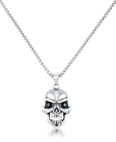 Andrew Charles by Andy Hilfiger Men's Black Cubic Zirconia Skull 24" Pendant Necklace in Stainless Steel