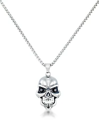 Andrew Charles by Andy Hilfiger Men's Black Cubic Zirconia Skull 24" Pendant Necklace in Stainless Steel