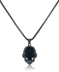 Andrew Charles by Andy Hilfiger Men's Cubic Zirconia Signature Skull 24" Pendant Necklace Black Ion-Plated Stainless Steel (Also available Gold