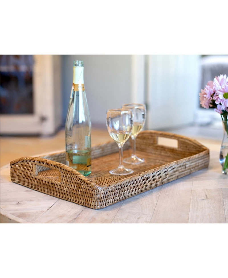 Artifacts Trading Company Artifacts Rattan Rectangular Serving Tray With High Handles