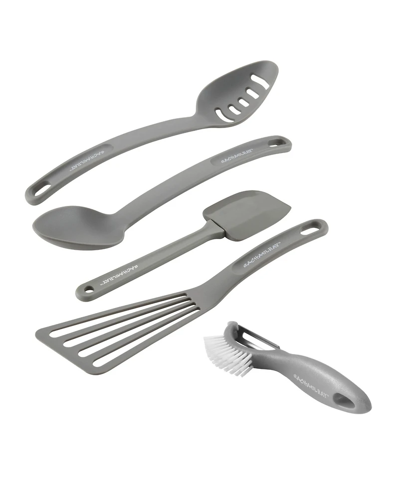 Rachael Ray Cucina Nylon Nonstick Kitchen Utensil and Veg-a-Peel Set, 5-Pc., Sea Salt Gray