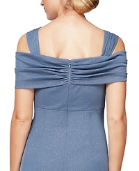 Alex Evenings Women's Cold-Shoulder Draped Metallic Gown