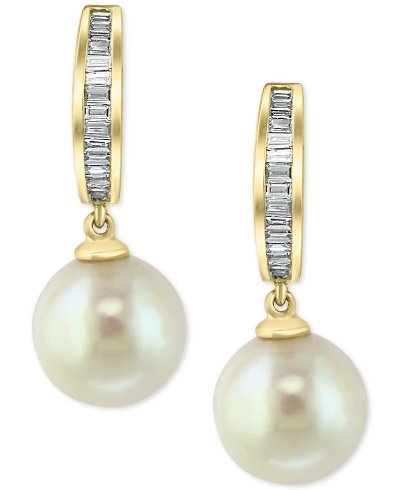 Effy Diamond (1/4 ct. t.w.) & Cultured Freshwater Pearl (10mm) Drop Earrings In 14k Gold