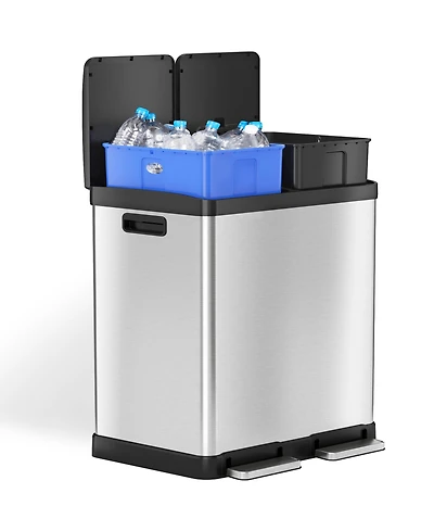 16 Gallon / 61 Liter SoftStep Stainless Steel Combo Step Pedal Kitchen Trash Can and Recycle Bin with Dual Odor Filters