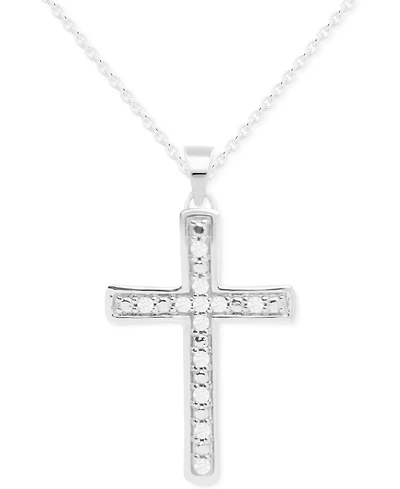 Diamond Cross 18" Pendant Necklace (1/10 ct. t.w.) in Sterling Silver