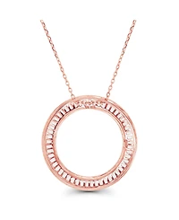 Cubic Zirconia Baguette and Round Sterling Silver Open Circle Necklace (Also 14k Gold Over or Rose Silver)