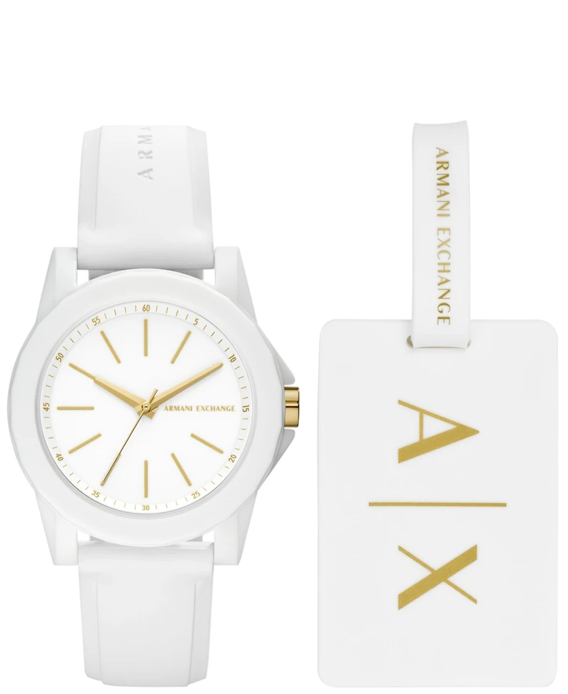 Ax Women's White Silicone Strap Watch with Luggage Tag 36mm