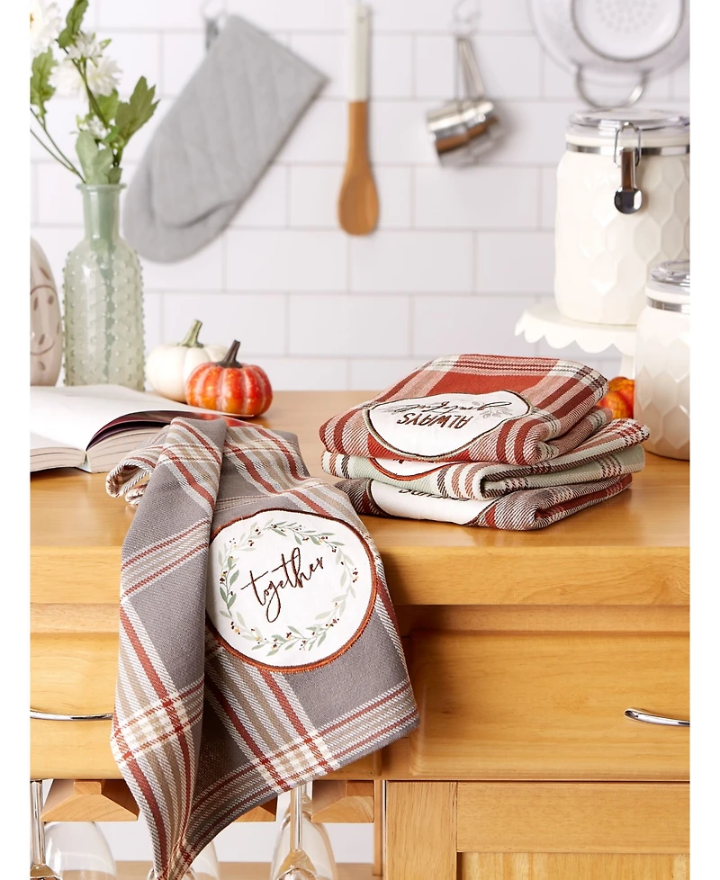 Design Imports Thanksgiving Cozy Picnic, Plaid Dishtowel, Set of 4