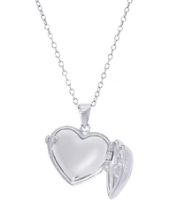 Cubic Zirconia Heart Locket Pendant 18" Necklace in Silver Plate