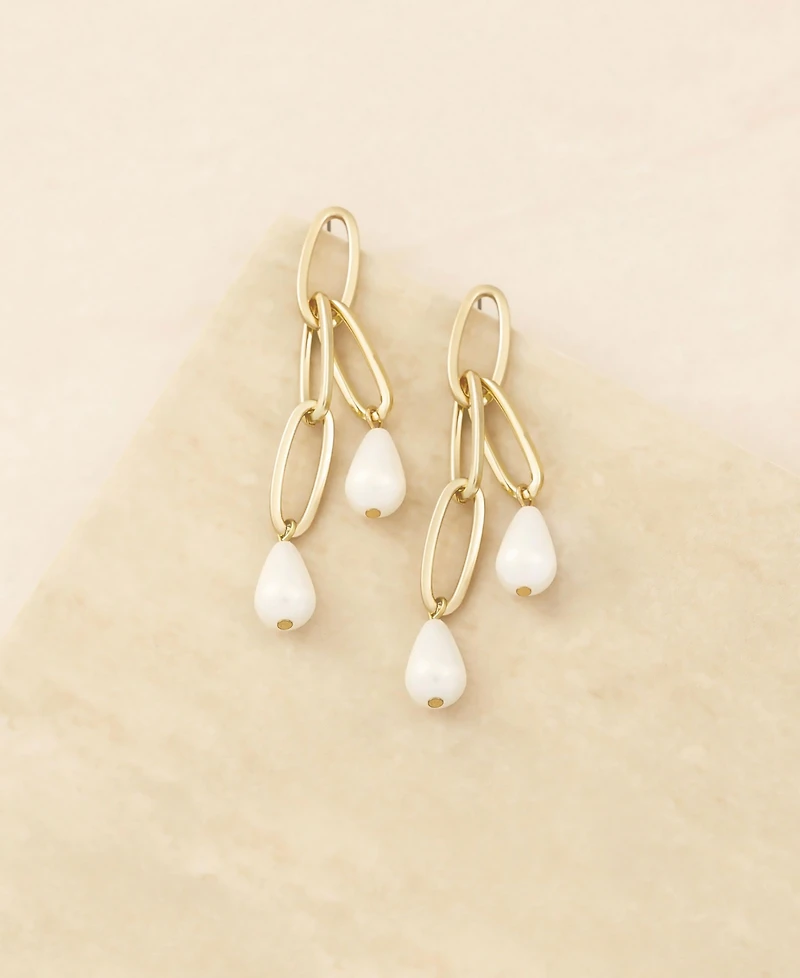 Ettika Oval Link Pearl Dangle Earrings