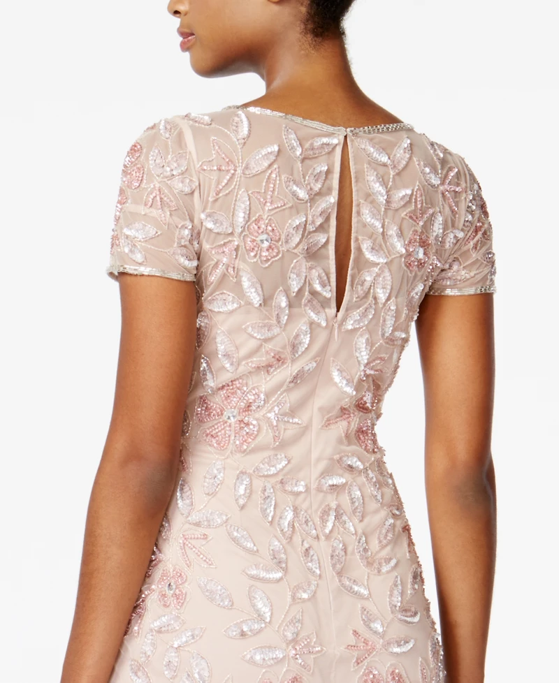 Adrianna Papell Floral-Beaded Gown