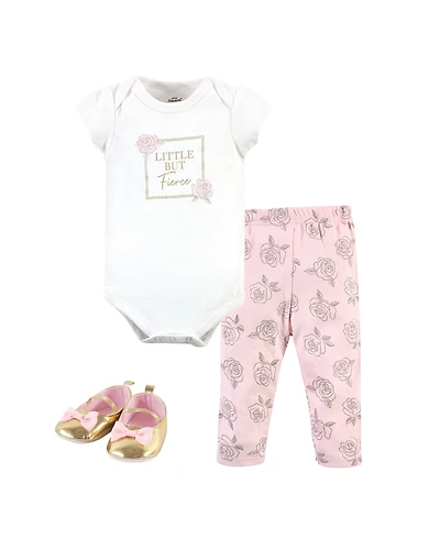 Little Treasure Baby Girls One's Cotton Outfit Set Bodysuit, Pants, and Matching Shoes