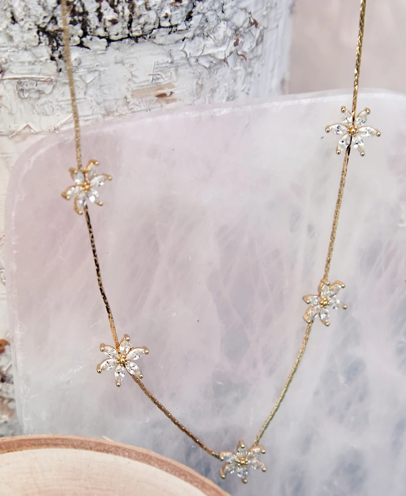 lonna & lilly Gold-Tone Crystal Flower Frontal Necklace, 16" + 3" extender
