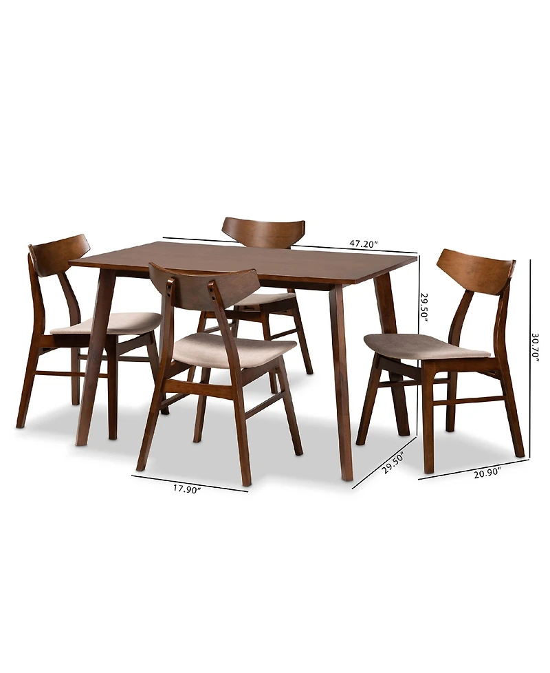 Lois Mid-Century Modern Transitional Fabric Upholstered 5 Piece Dining Set