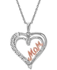 Diamond Heart Mom 18" Pendant Necklace (1/10 ct. t.w.) in Sterling Silver and 14K Rose Gold-Plate
