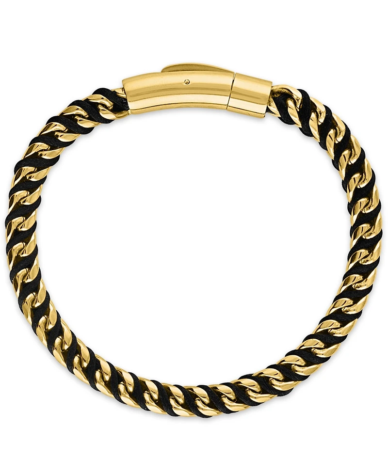 Esquire Men's Jewelry Nylon Cord Statement Bracelet Gold Ion-Plated Stainless Steel or Steel, Created for Macy's