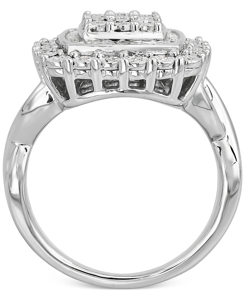 Diamond Square Halo Cluster Ring (1/4 ct. t.w.) Sterling Silver