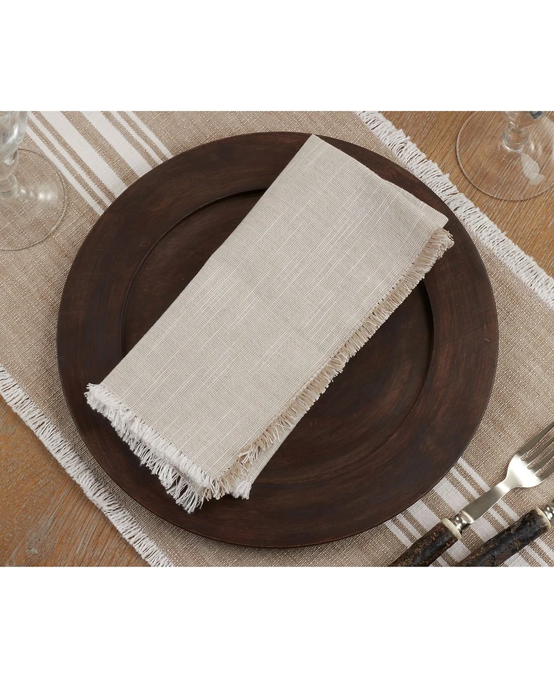 Saro Lifestyle Fringe Napkins with Two-Tone Design, Set of 4, 20" x 20"