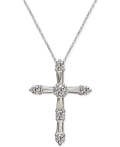 Arabella Sterling Silver White Cubic Zirconia Cross Pendant Necklace (1-1/2 ct. t.w.)