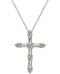 Arabella Sterling Silver White Cubic Zirconia Cross Pendant Necklace (1-1/2 ct. t.w.)