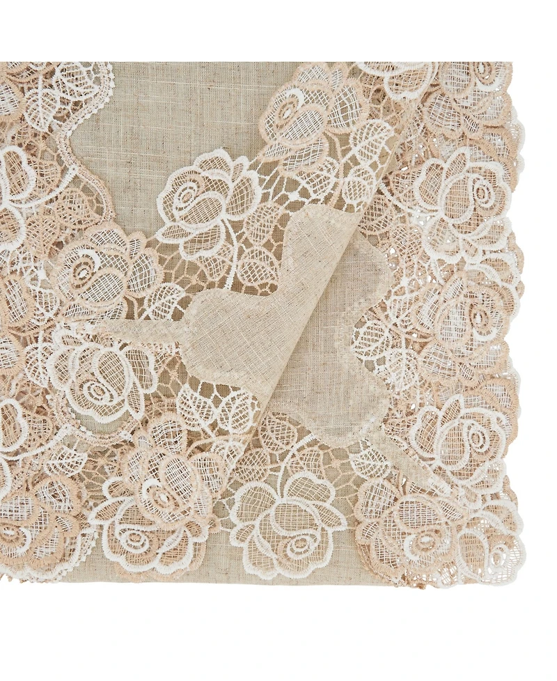 Saro Lifestyle Lace Table Runner with Rose Border Design, 72" x 16"