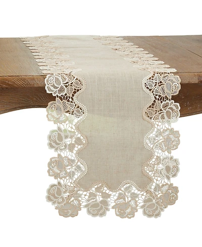 Saro Lifestyle Lace Table Runner with Rose Border Design, 108" x 16"