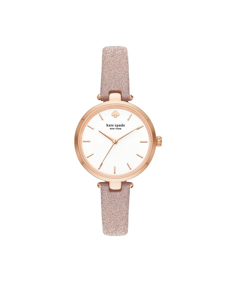 kate spade new york Women's Holland Three-Hand Rose Gold-Tone Glitter Leather Watch 34mm