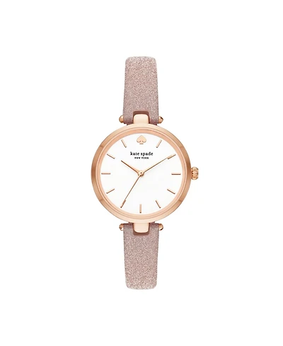 kate spade new york Women's Holland Three-Hand Rose Gold-Tone Glitter Leather Watch 34mm