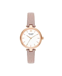 kate spade new york Women's Holland Three-Hand Rose Gold-Tone Glitter Leather Watch 34mm