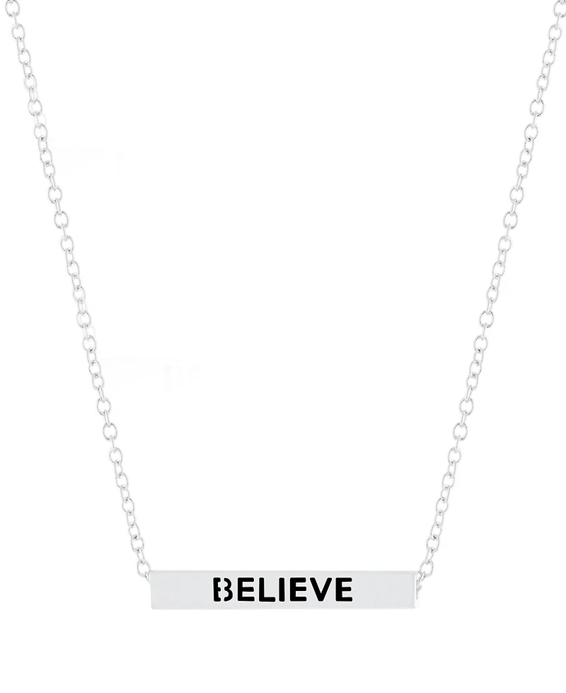 Inspirational Blessed, Hope, Believe and Faith 4 Sided Bar Necklace 16+2"In Silver Plated
