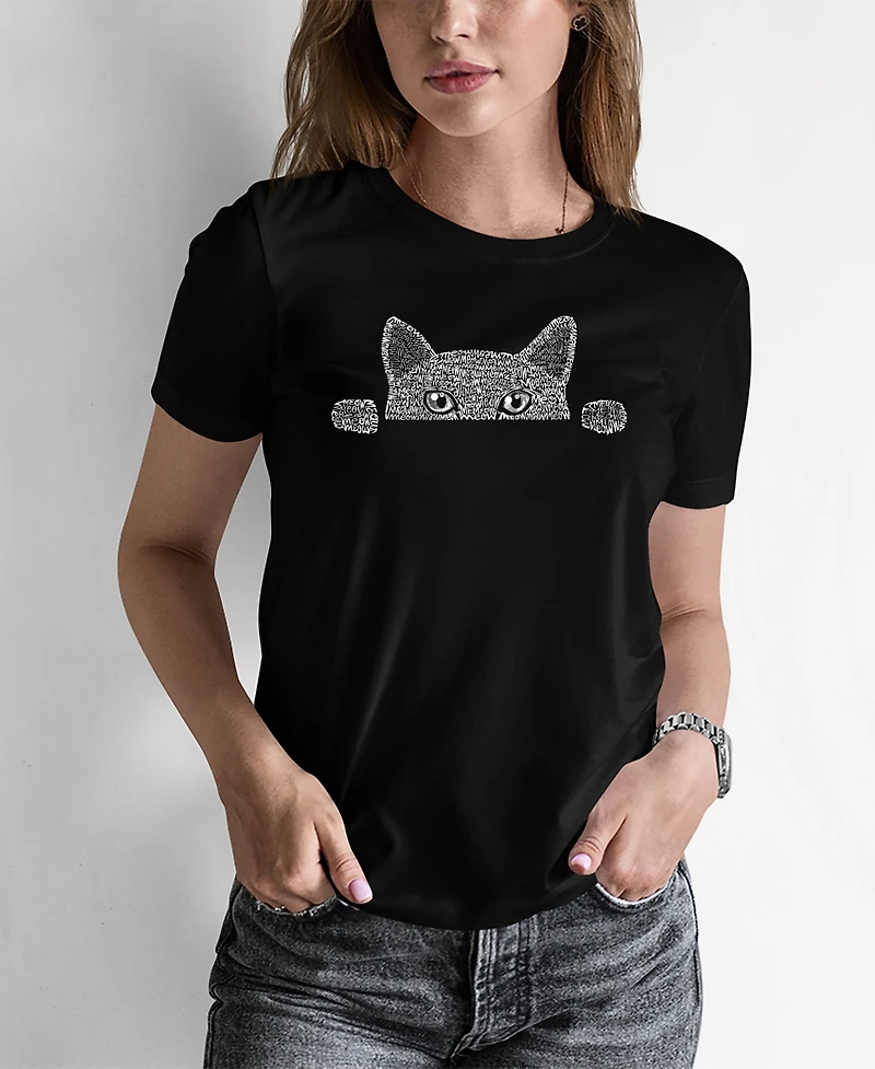 Women's Word Art Peeking Cat T-Shirt