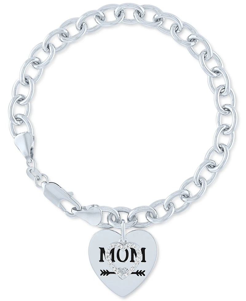 Diamond Mom Heart Charm Bracelet (1/10 ct. t.w.) in Sterling Silver