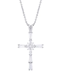 Cubic Zirconia Cross Pendant 18" Necklace in Silver Plate
