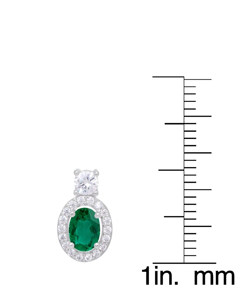 Simulated Emerald Oval Halo 3 Piece, Pendant, Earrings and Ring, Set Silver Plate