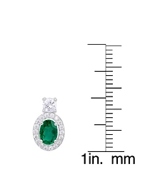 Simulated Emerald Oval Halo 3 Piece, Pendant, Earrings and Ring, Set Silver Plate